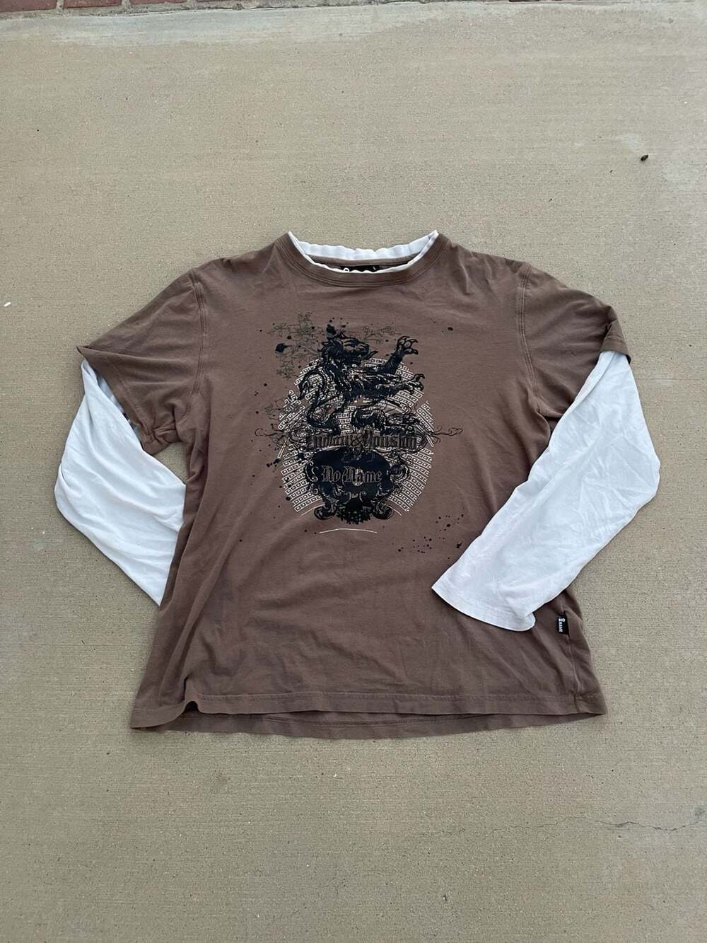 No Name Y2K Grunge Graphic Twofer Long-Sleeve Thermal Shirt